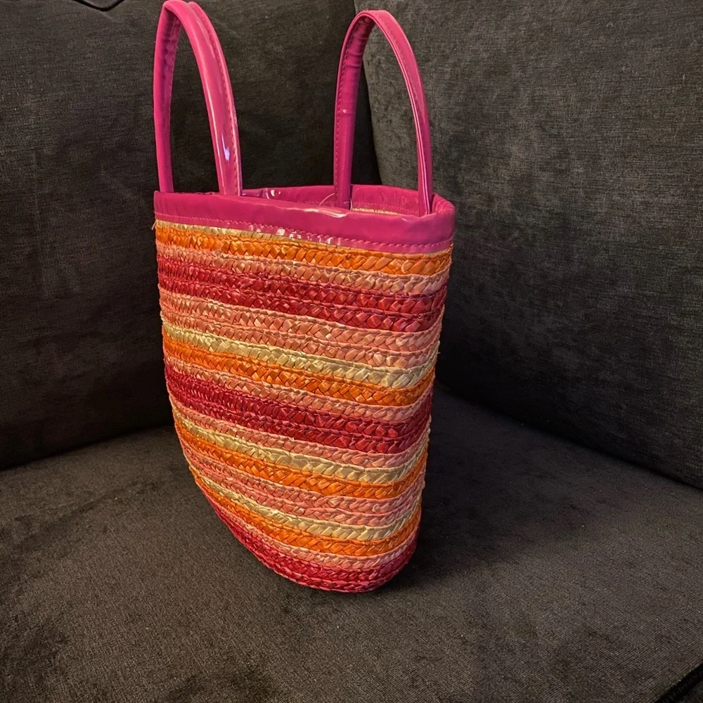Colorful Woven Beach Tote | Pink Orange Straw Summer Bag | Small Vacation Purse